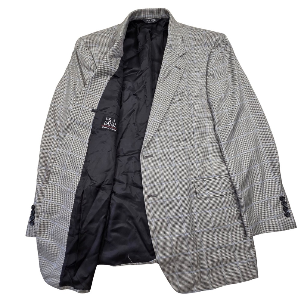 Jos A Bank Signature Silk Wool Blazer Mens 46L Gray Plaid Windowpane Sport Coat